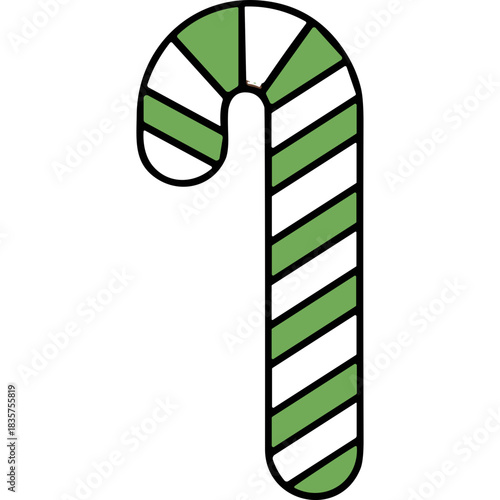 Green and White Striped Candy Cane on Black Background Festive Holiday Treat Classic Christmas Symbol