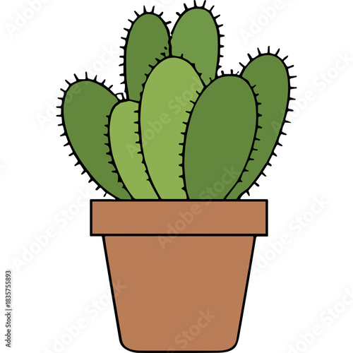 Green Cactus Plant in a Brown Terracotta Pot Simple Flat Design Vector Illustration Isolated on Black Background