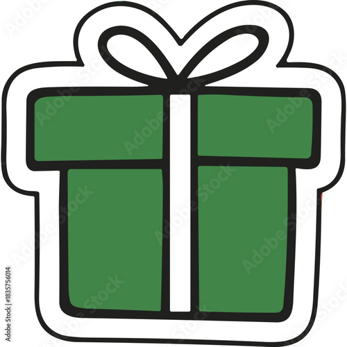 Green Gift Box Tied With White Ribbon and Bow Isolated On White Background