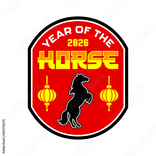 Bold Year of the Horse Chinese Zodiac Emblem Vector Design
