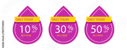 Purple and yellow discount tags showing percentage-off deals