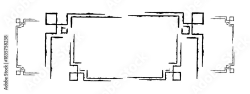 Serrated ink brush path. Luxury golden corner border frame isolated on transparent background. Elegant gold lines ornament for wedding invitations, greeting cards, certificates, blueprint of house