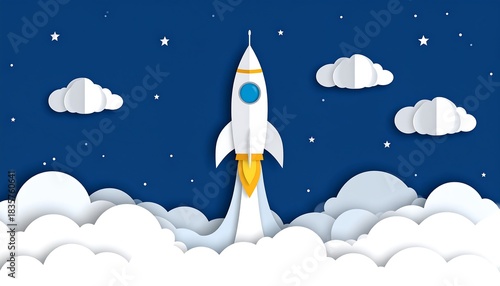 Rocket Launching into the Night Sky - A Symbol of Ambition and Innovation.