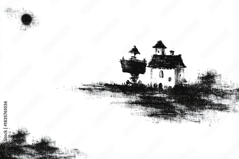Fototapeta premium a house on a white background drawn with charcoal