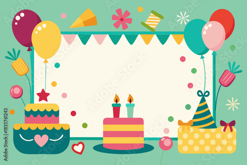 Colorful Birthday Party Scene With Cakes and Decorations