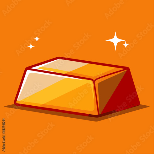 Shiny Gold Bar on Orange Background With Sparkles and Highlights