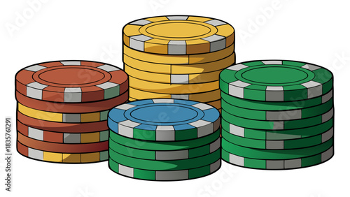 Different Stacks of Poker Chips on a Table for a Game Night