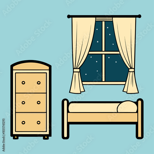 Interior Design of a Simple Bedroom With a Window and Furniture