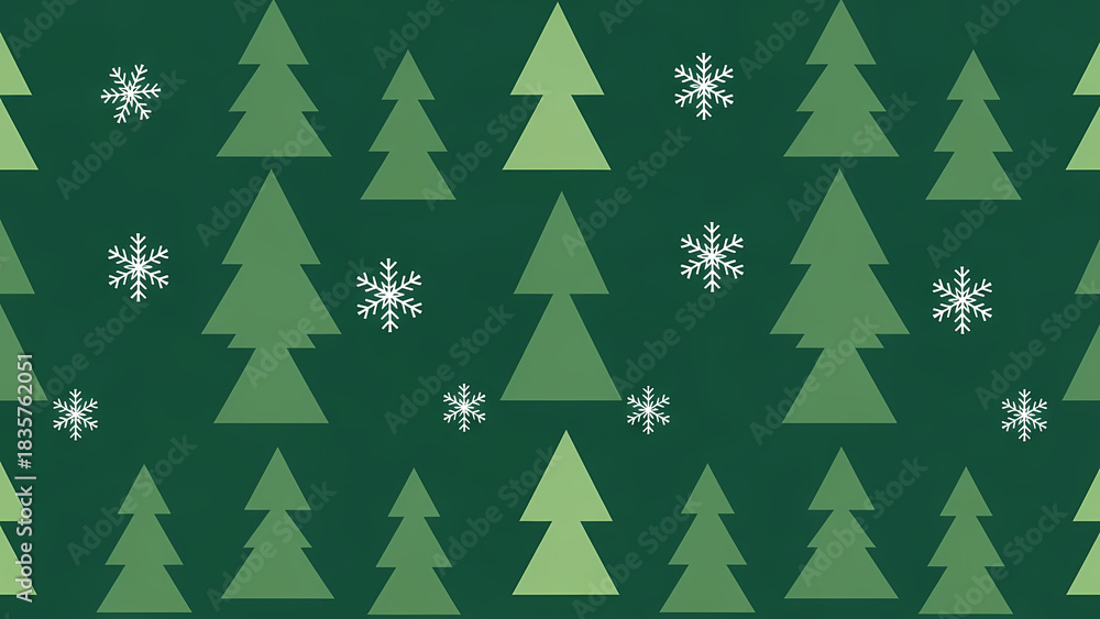 Obraz premium Celebrate Christmas with a charming seamless pattern of stylized trees over a rich green background, ideal for festive cards, gift wrap, invitations, and warm seasonal promotions.