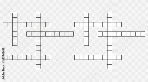 Crossword puzzle template with blank word grid. Empty crossword pattern for newspaper quizzes, word games and brain teasers. Flat vector illustration.