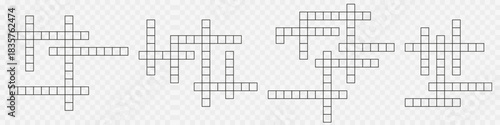 Crossword puzzle grid vector. Blank word game layout for quizzes, brain teasers, magazine and newspaper puzzles. Simple cross pattern template. Flat isolated illustration.
