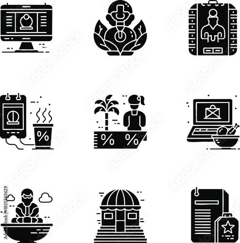 Collection of vector icons representing various concepts, including business, lifestyle, and technology