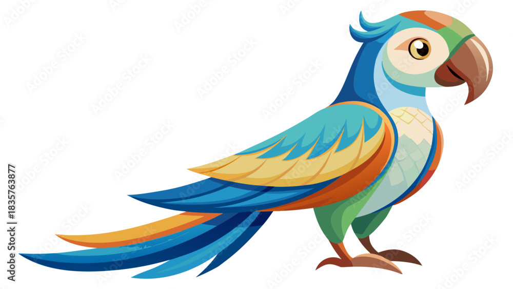 Fototapeta premium Bright Colored Parrot Standing on a Branch in a Forest