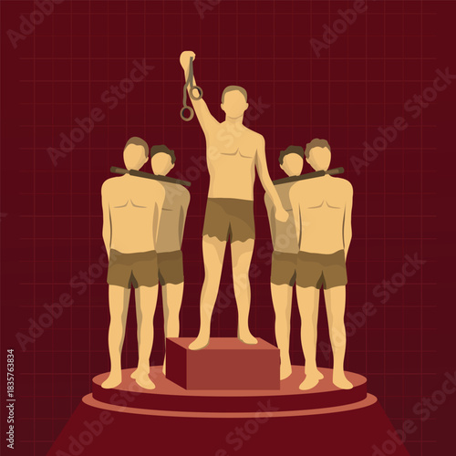 Golden historical slavery memorial statue illustration symbolizing heritage, justice, and remembrance