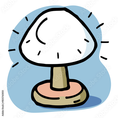 Drawing of a Table Lamp With a Round Shade and Simple Design