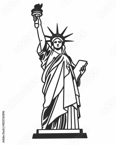Statue of Liberty Stands in New York Harbor Holding a Torch