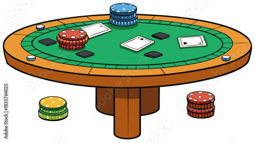Card Game Setup on a Green Felt Table With Chips and Cards