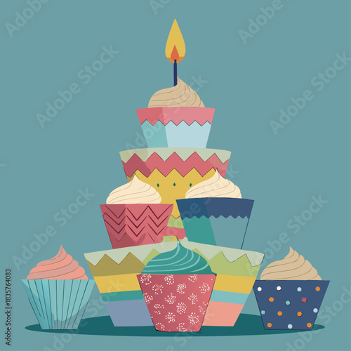 Cupcake Tower With a Candle on Top for a Special Celebration