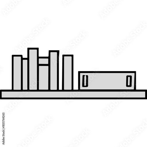 Minimalist Illustration of Books on a Shelf in Soft Gray Tones Against a Black Background Representing Knowledge and Study