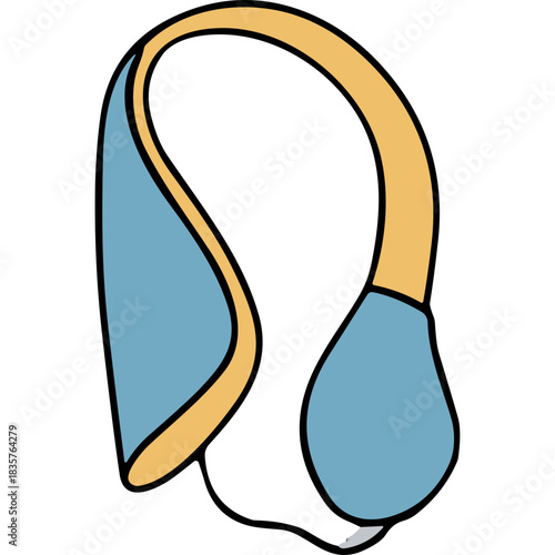 Minimalist Illustration of Blue and Yellow Headphone on Black Background with Simple Abstract Shape
