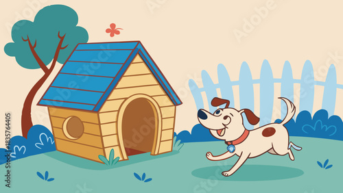 Happy Dog Running Around Its House in the Backyard