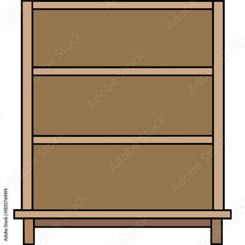 Minimalist Open Wooden Bookshelf with Three Shelves Against a Black Background Showing Wood Grain Detail and Simple Frame Design