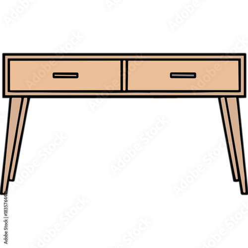 Minimalist Light Wood Console Table With Two Drawers And Tapered Legs Isolated On A White Background