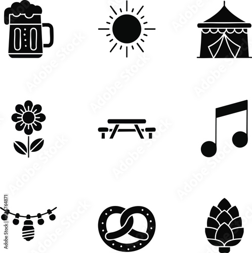 This shows Oktoberfest themed glyph icons in black and white