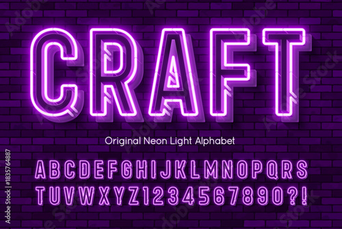 Retro bright light alphabet design, cabaret, neon Broadway lamps letters and numbers.