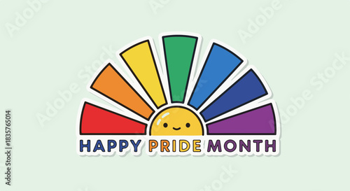 Colorful Rainbow Sun Design Celebrating Happy Pride Month, Symbolizing Love and Inclusivity