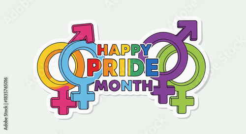 Vibrant LGBTQ+ Pride Month Celebration Graphic with Rainbow Gender Symbols and Diversity Message
