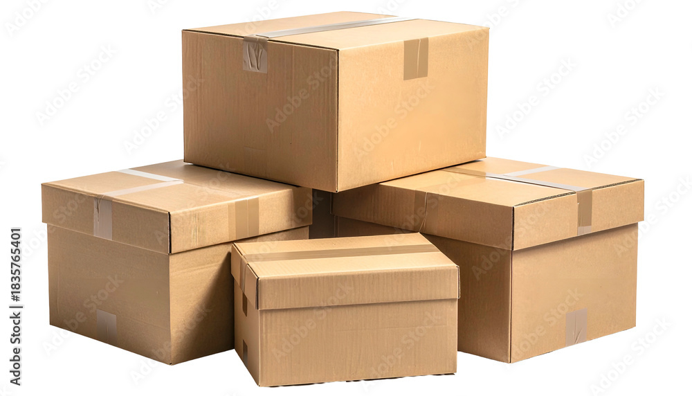 Fototapeta premium Stack of sealed brown cardboard boxes