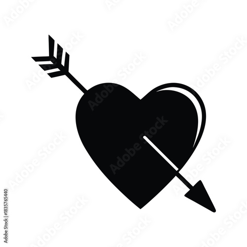 A classic black silhouette icon of a heart pierced by an arrow, profoundly symbolizing romantic love, passion, and deep affection, perfect for conveying heartfelt emotions