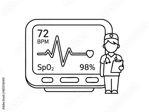 Doctor Monitoring Patient Vital Signs On Medical Device