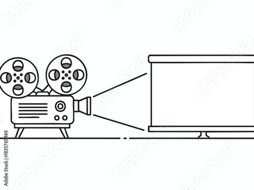 Vintage Film Projector Projecting onto Screen