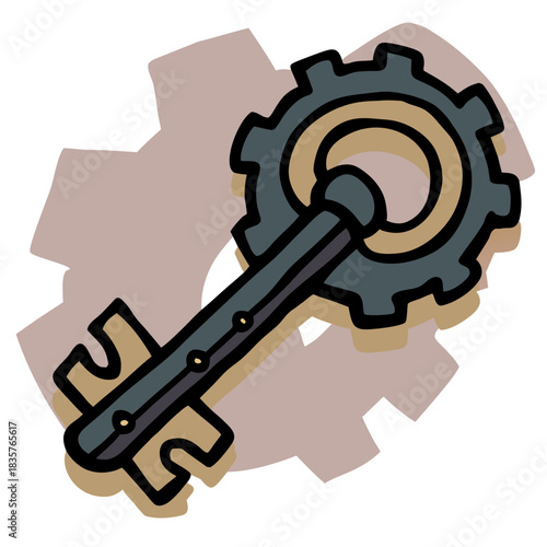 Key Design With Gear in the Background for Mechanical Themes