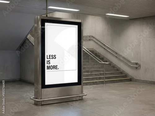 Empty interior architecture design and business space with blank wall, glass door, and advertising billboard