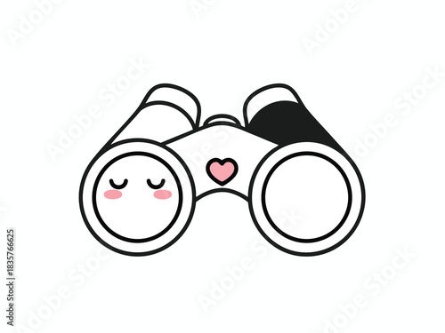 Cartoon Binoculars with Heart and Smiling Face