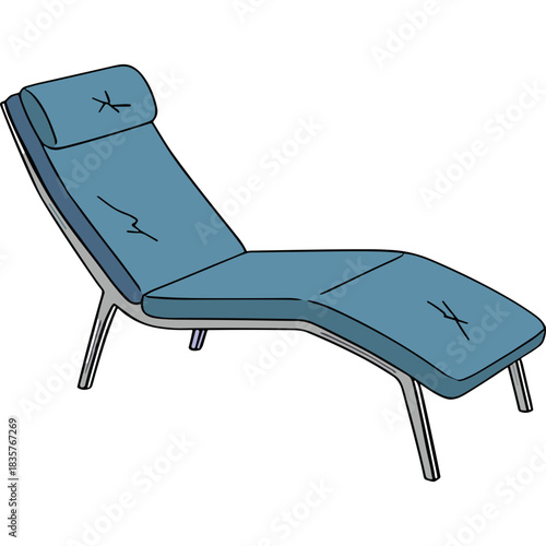 Modern Blue Chaise Lounge with Metal Frame and Headrest Isolated on Black Background for Relaxation and Comfort