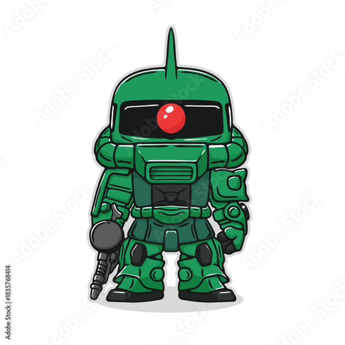 Cute Green Armored Mecha Robot Illustration