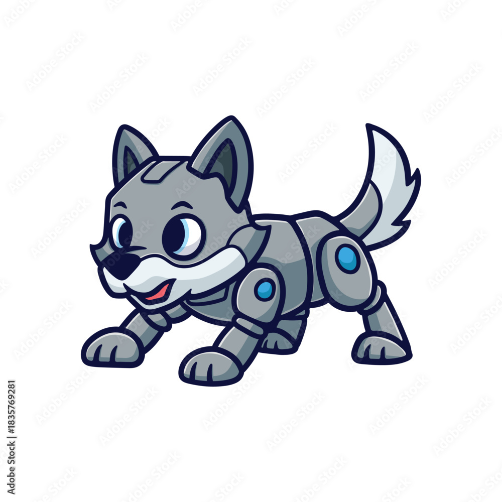 Fototapeta premium Cute cartoon robot wolf mascot illustration