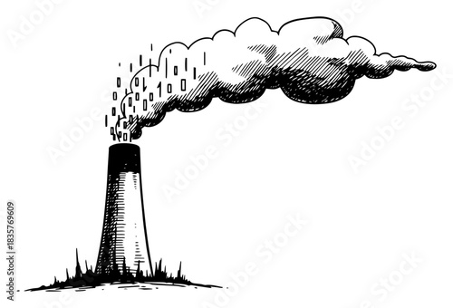 Industrial factory chimney emitting binary code smoke cloud vector concept