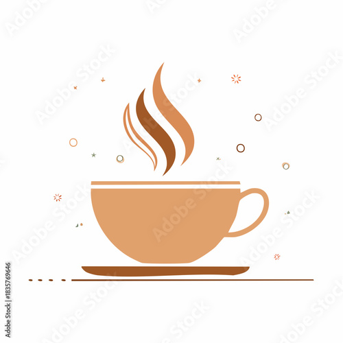 Minimalist Coffee Cup Illustration with Steaming Aroma on White Background