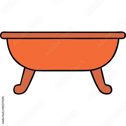 Orange Bathtub with Four Legs on a Black Background Minimalist Illustration