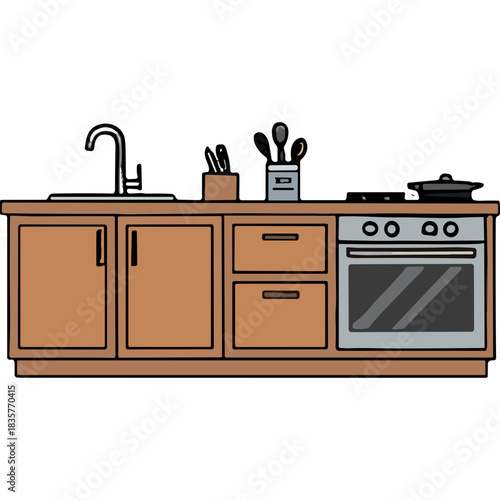 Kitchen Counter With Sink Stove And Cabinets A Functional Domestic Space For Cooking And Food Preparation