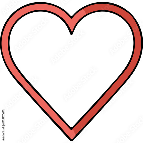 Outline of a vibrant coral heart symbol against a stark black background symbolizing love and affection with a clean modern design