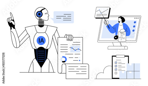 Artificial intelligence concept. Artificial intelligence ed by a robot analyzing data and presenting results. Artificial intelligence aids business analysis and technology solutions. Perfect