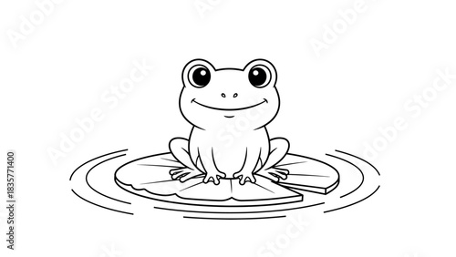 Cute cartoon green frog character with a happy smile and funny eyes isolated on white background as a vector nature illustration of a friendly amphibian animal