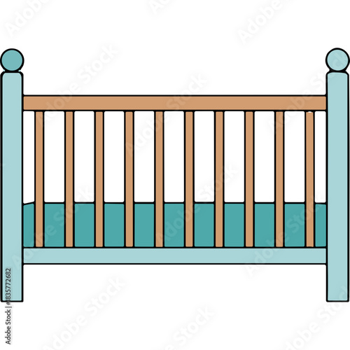 Light Blue Wooden Crib with Teal Mattress and Light Brown Railing Simple Furniture for Nursery Room and Baby Sleep