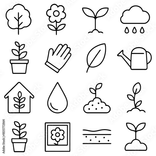 Green Thumb Toolkit: A minimalist graphic showcases a variety of botanical elements, evoking a sense of growth, gardening, and natural beauty.